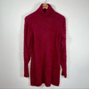 Easel Fuzzy Turtleneck Mohair Knit Long Sleeve Sweater Dress Red Size Medium
